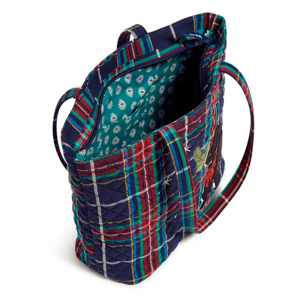 RARE Vera Bradley Scottie Dog Tote Shoulder Bag  Quilted Plaid Winter Snowflake - Picture 2 of 9